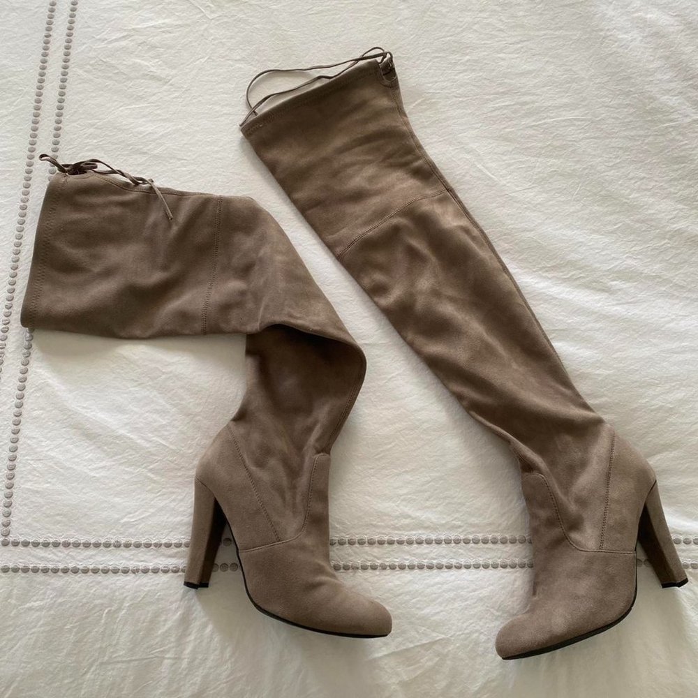 STEVE MADDEN grey gray suede over the knee thigh-high heeled boots